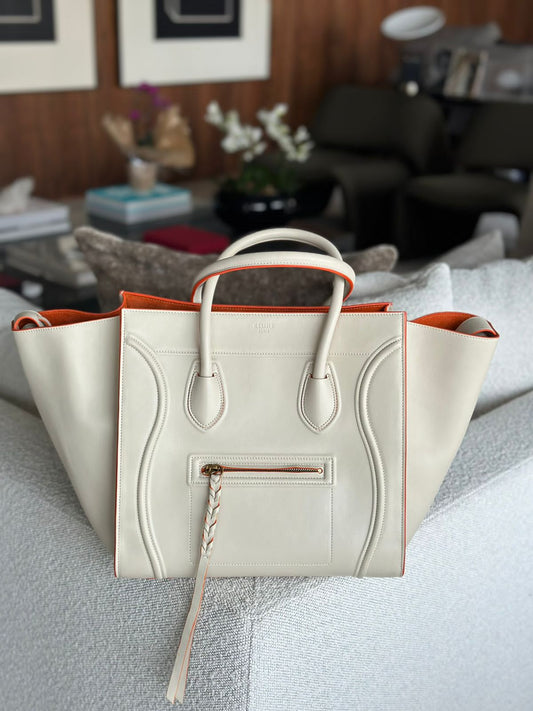 Bolsa Celine phantom bege com laranja