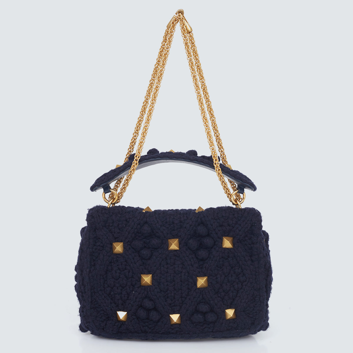 Bolsa Valentino Roman Stud Cashmere Azul Marinho