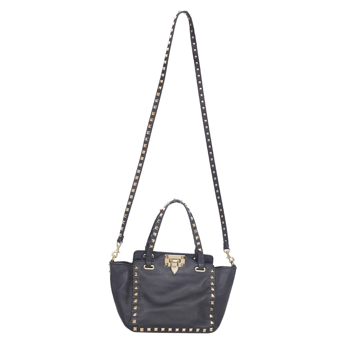 ⁠Bolsa Valentino Rockstud Grainy Small Preta