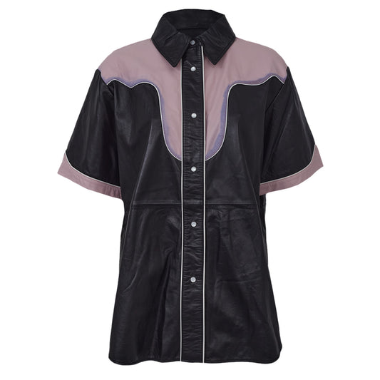 Camisa Stand Studio Couro Preto e Rosa Tam. 36 Br