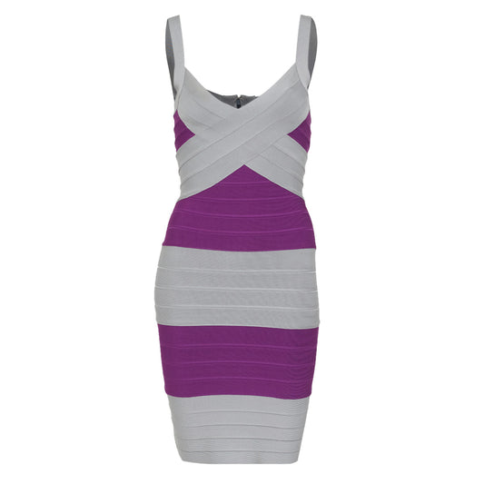 ⁠Vestido Herve Leger Cinza e Roxo Tam. PP Br