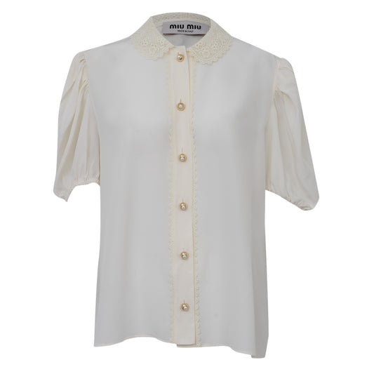 Camisa Miu Miu Off white com Renda Tam. 44 Br