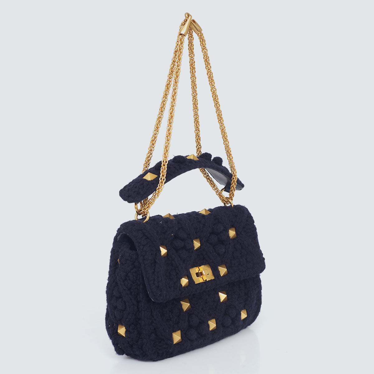 Bolsa Valentino Roman Stud Cashmere Azul Marinho