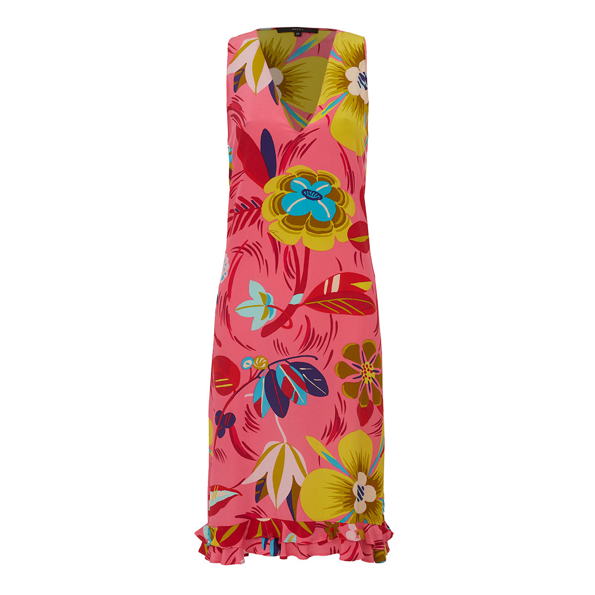 ⁠Vestido Gucci Rosa Florido Tam. 36 Br