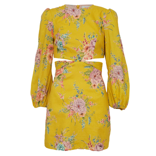 ⁠Vestido Zimmermann Amarelo Estampado Tam. 36 Br