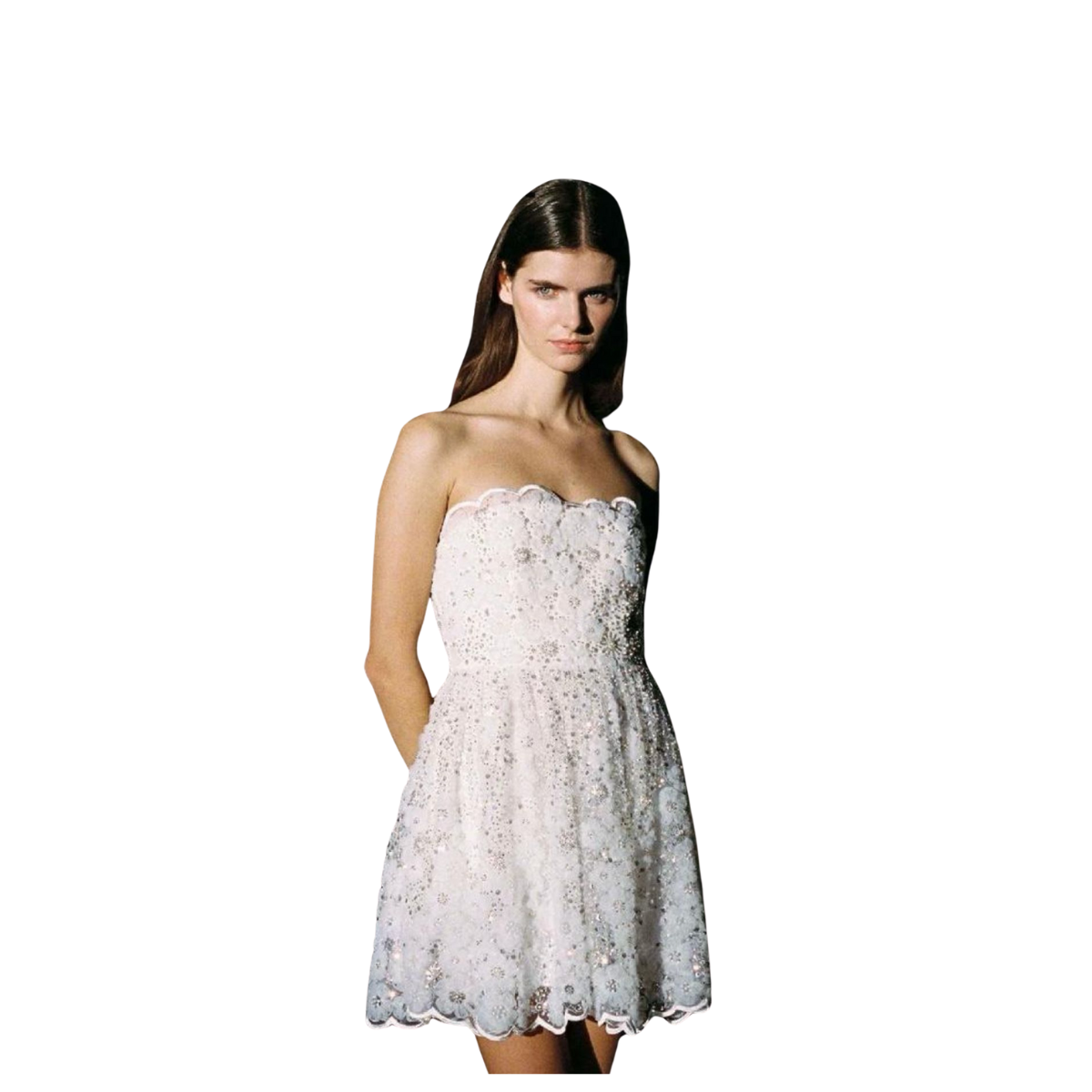 ⁠Vestido Self Portrait Branco Bordado com Flores Tam. 36 Br