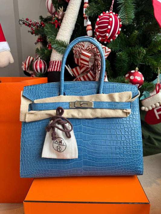 Bolsa Hermès Birkin 30 Croco Azul