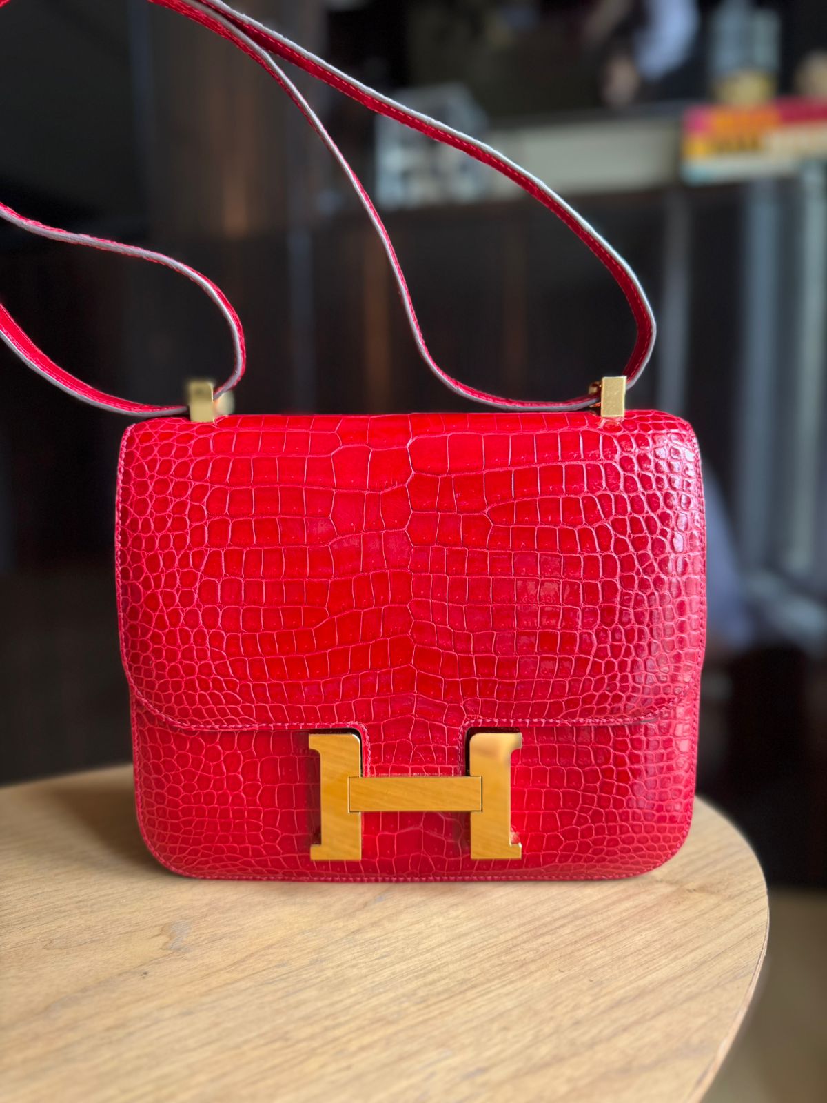 Bolsa Hermès Constance Vermelha Croco