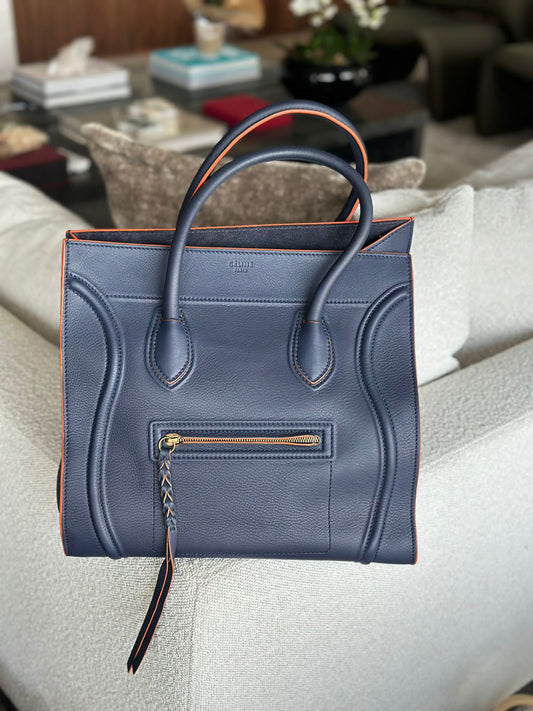 Bolsa Celine Phatom Azul marinho com laranja