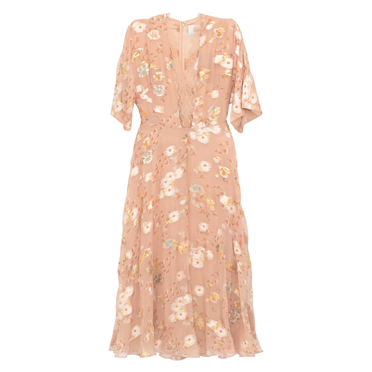 Vestido Valentino Nude Floral Metalic Tam. 2