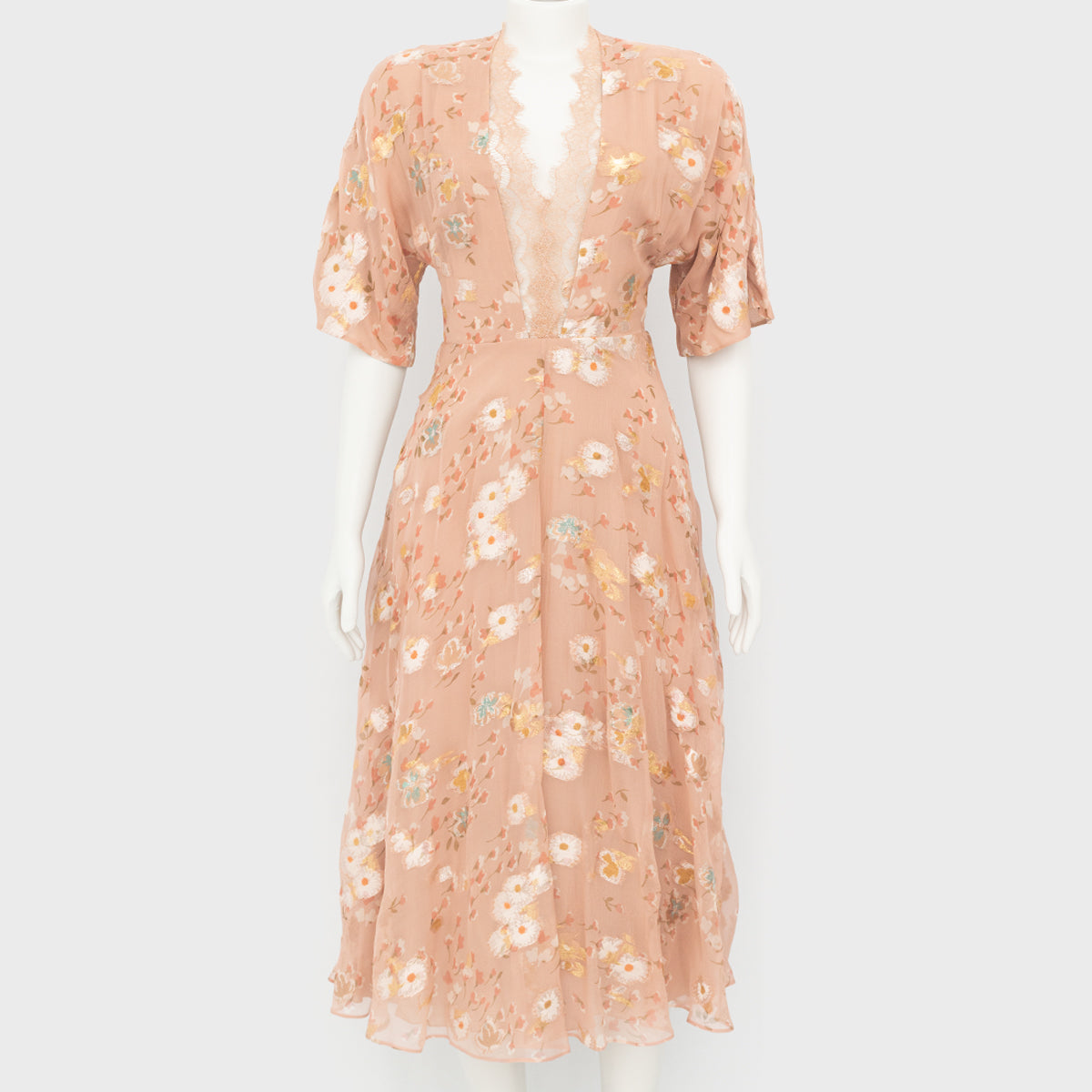 Vestido Valentino Nude Floral Metalic Tam. 2