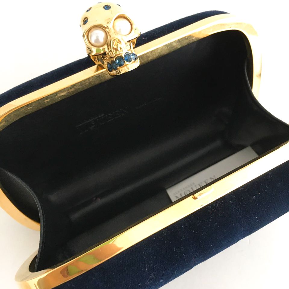 Clutch Alexander McQueen Veludo Azul Marinho