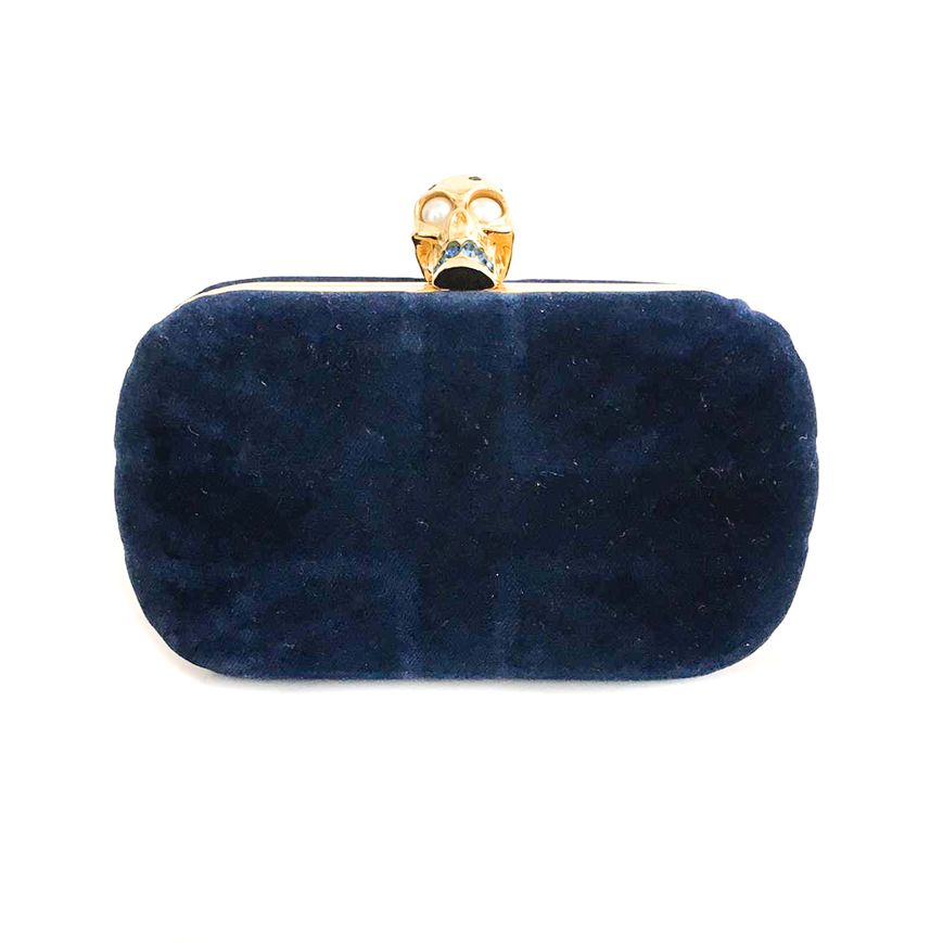 Clutch Alexander McQueen Veludo Azul Marinho