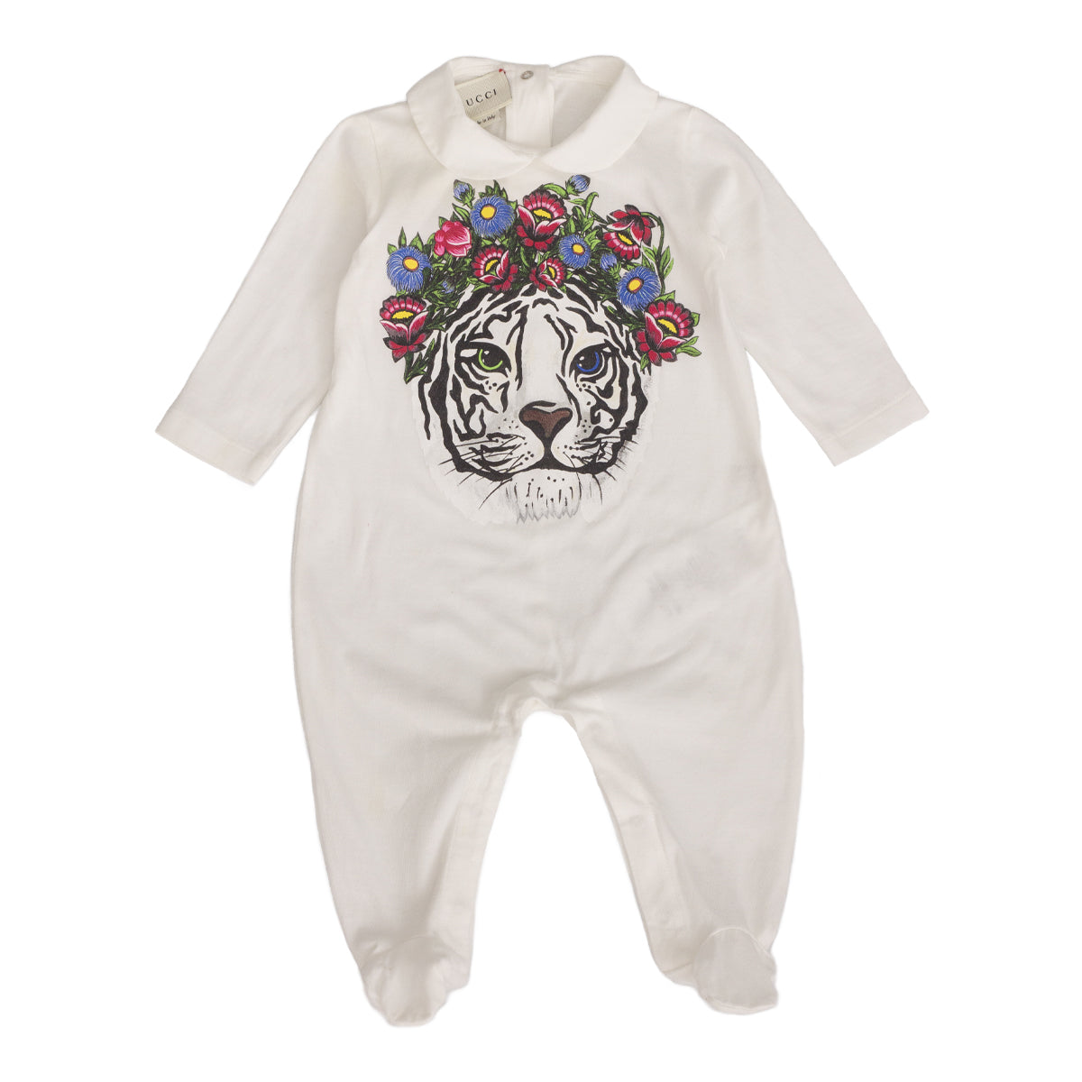 Macacão Infantil Gucci Branco com Tigre Tam. 3/6 meses