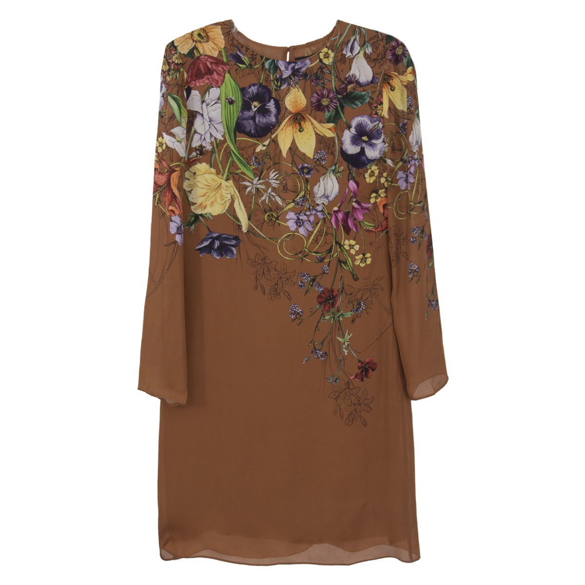 Vestido Gucci Marrom Estampa de Flores Tam. 36 Br