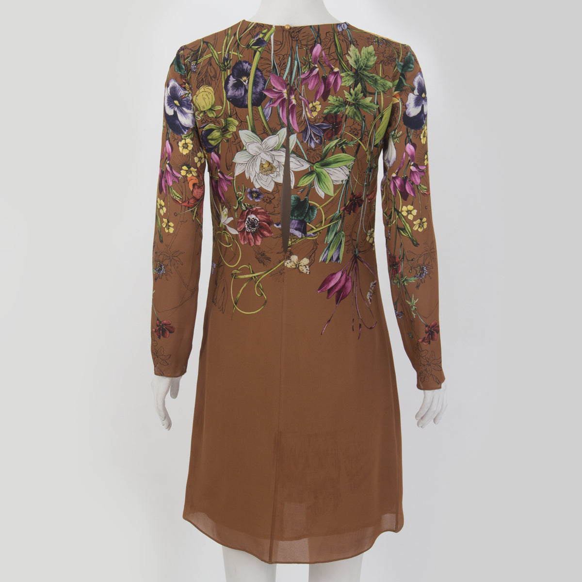 Vestido Gucci Marrom Estampa de Flores Tam. 36 Br