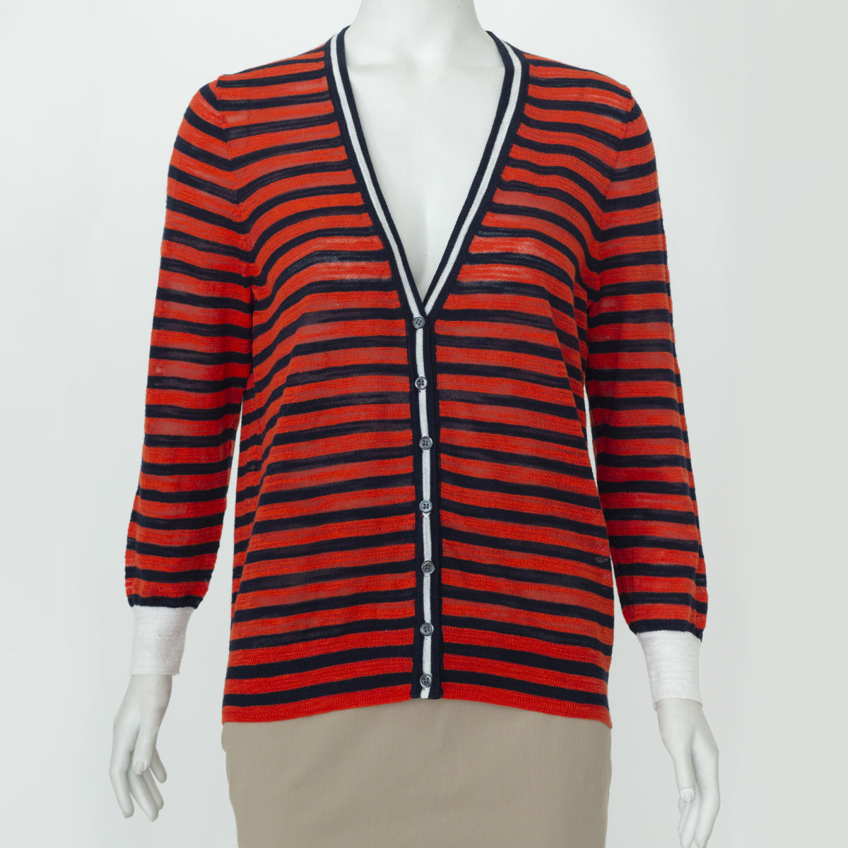 Casaquinho Tricot J Crew Vermelho e Azul Listrado Tam. M