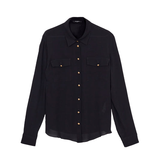 Camisa Balmain Preto de Seda Tam.46