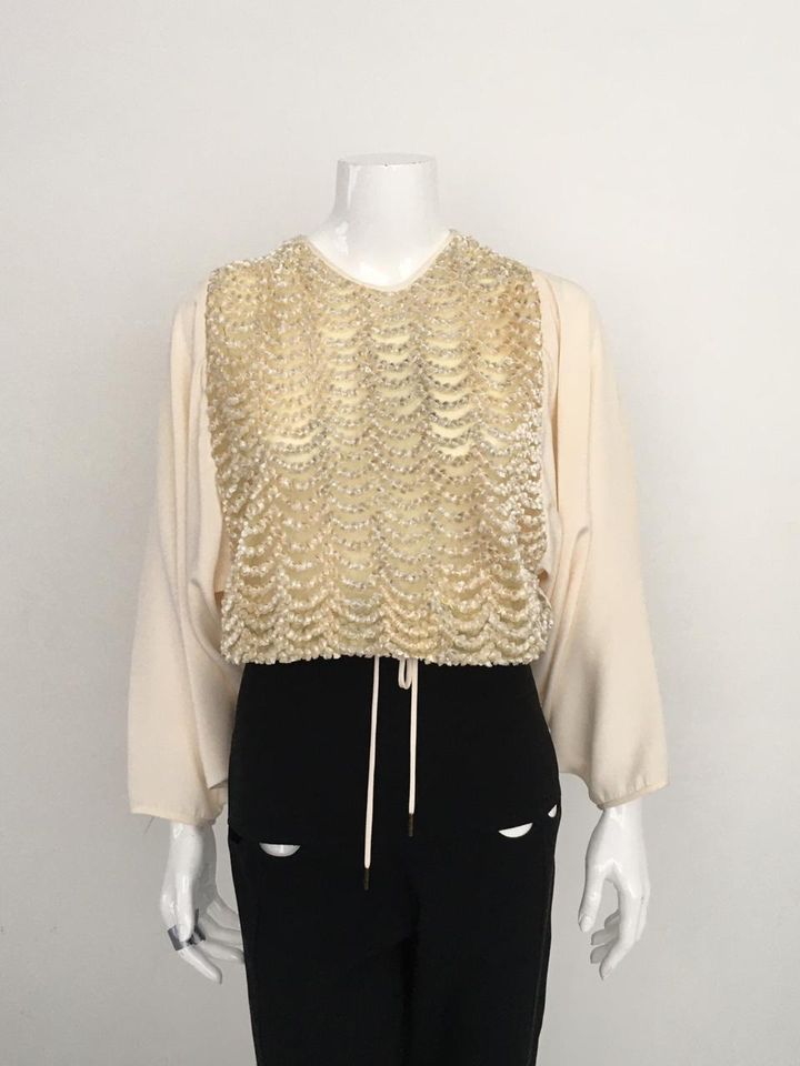 Blusa Paula Raia Creme com Bolinhas e Manga longa Tam. 38