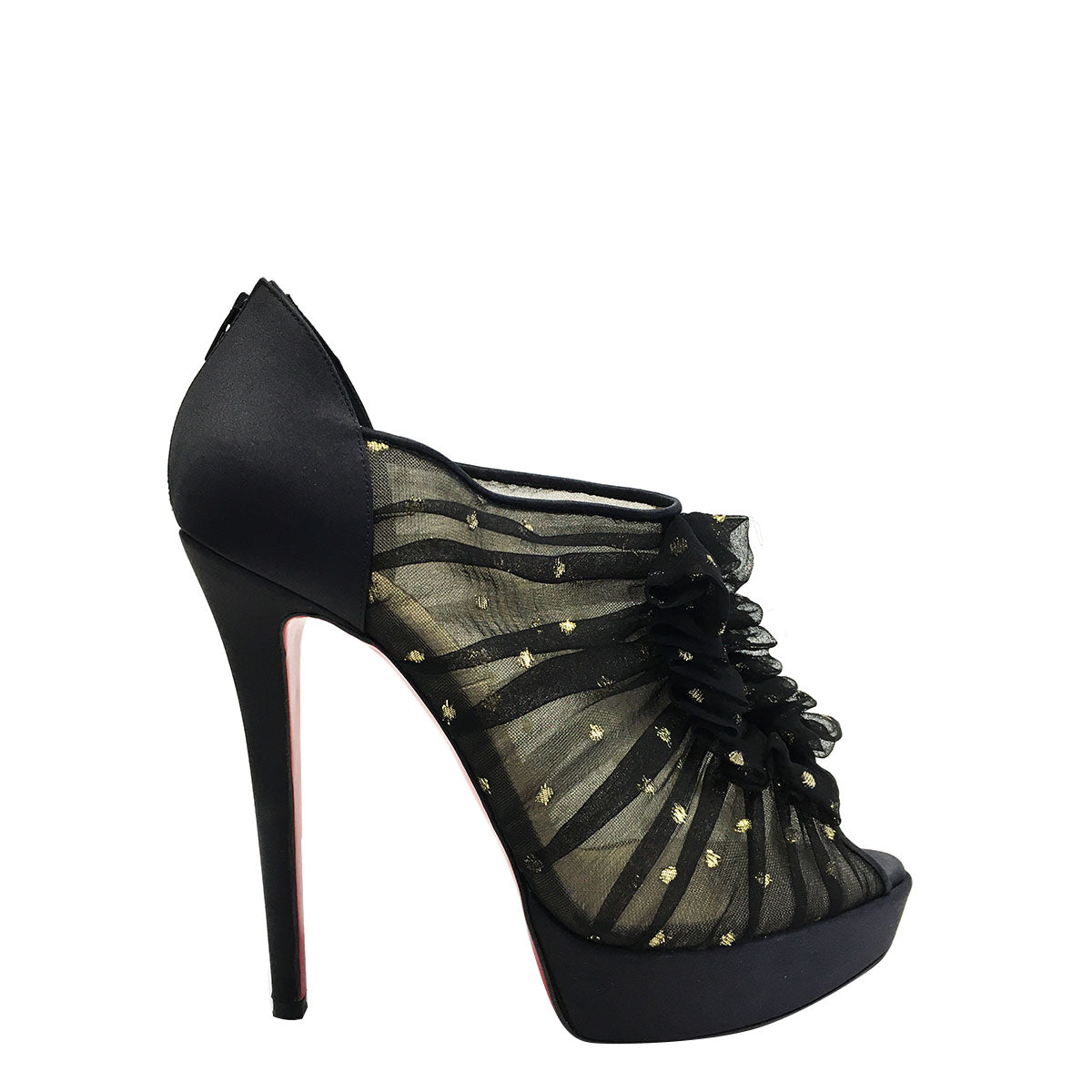 Sapato Louboutin Ankle Boot Preto Tule Tam. 40