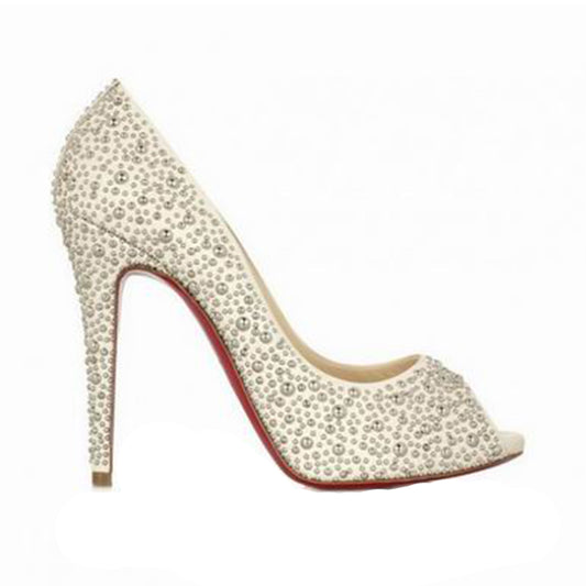 Scarpin Peep Toe Louboutin Branco Com Tachas Tam. 38,5